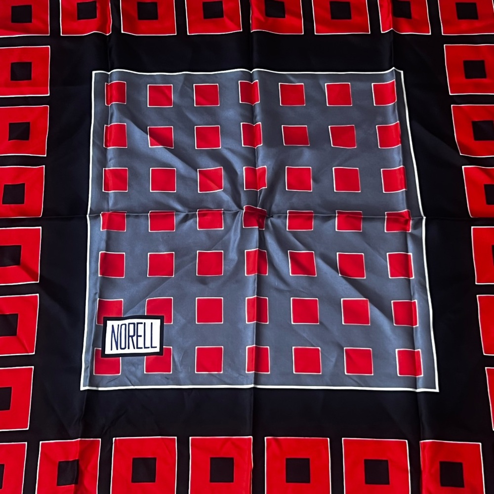 Norell Red and Black Geometric Vintage Silk Scarf